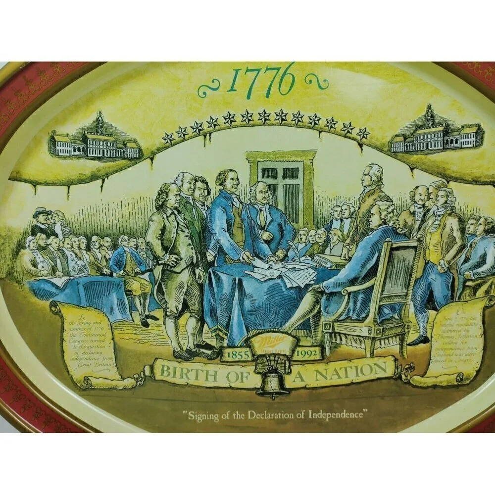 Miller Birth Of A Nation Declaration Of Independence Metal Serving Platter Tray